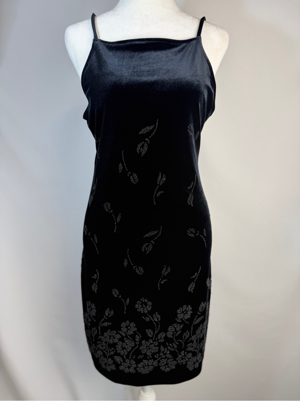 Vintage 90s All That Jazz Black Floral Jacquard Velvet Midi Slip Dress